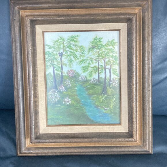 VTG Expressionist Painting Joan Lee Magical Forest Moody Landscape Framed Signed - Picture 2 of 13